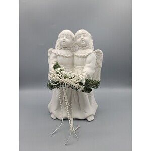 White Porcelain Singing Angels Figurine by Growth 1997 Votive Candle Holder